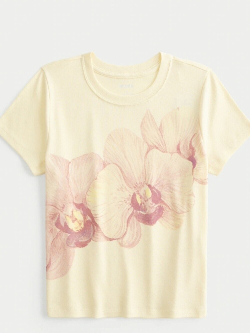 Hollister FLORAL GRAPHIC BABY TEE In Butter Yellow Size Medium